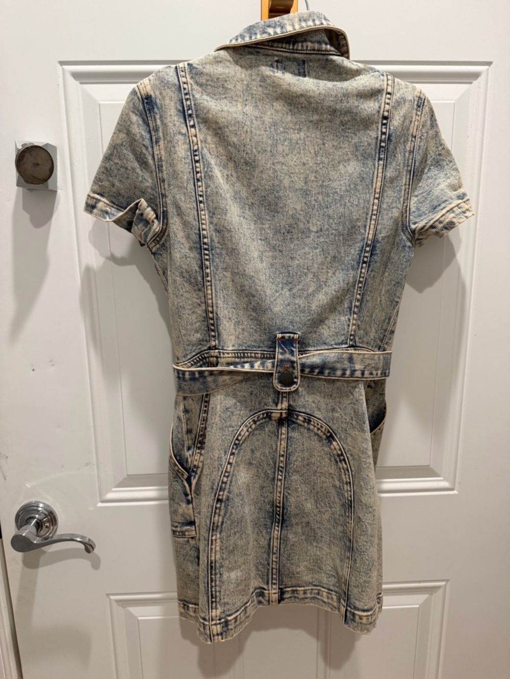 Alice + Olivia Gorgeous Zip-Up Mini Dress in a light wash denim - Picture 3 of 4
